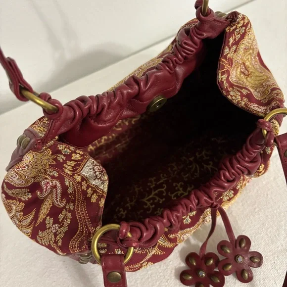 Isabella Fiore Leather & Tapestry Small Shoulder or Handbag With Studs Detail - Picture 8 of 16